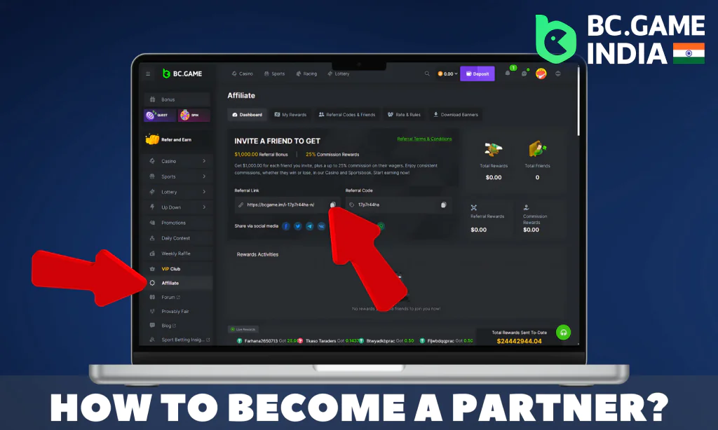 Detailed instructions on how to become a BC.GAME partner